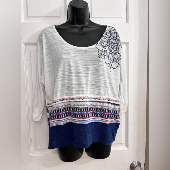 DESIGUAL STRIPED/Embroidered 3/4 SLEEVE T SHIRT TOP WOMENS SIze S - Picture 2 of 10